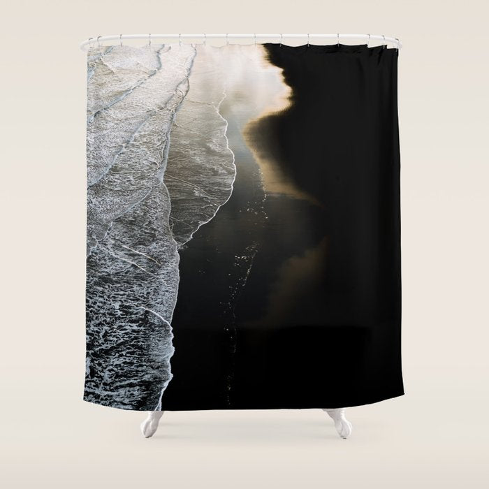 Endless Black Sand Beach Landscape In Iceland Shower Curtain Gallery Image 1