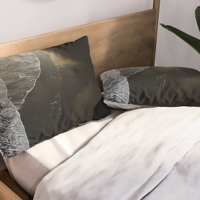 Endless Black Sand Beach Landscape In Iceland Pillow Sham Gallery Image 2