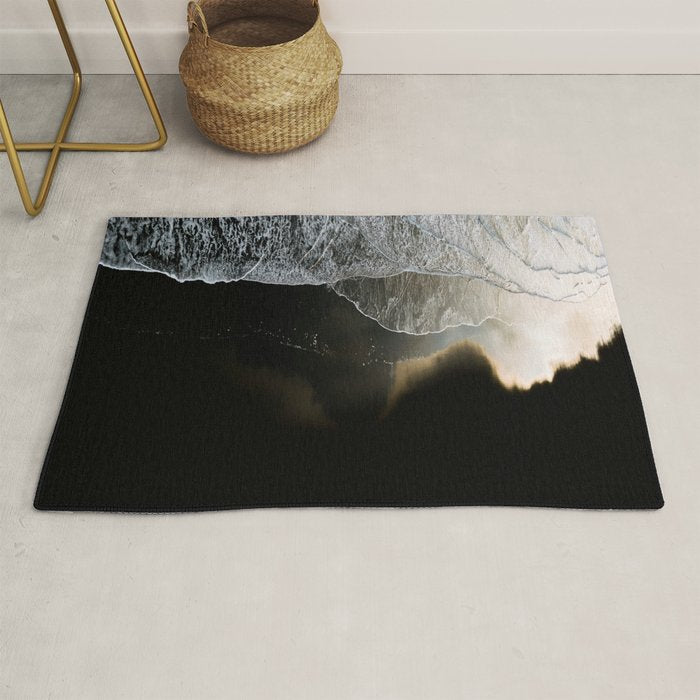 Endless Black Sand Beach Landscape In Iceland Rug Gallery Image 1