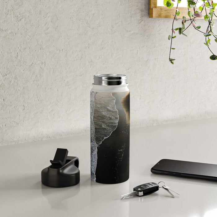Endless Black Sand Beach Landscape In Iceland Water Bottle Gallery Image 4