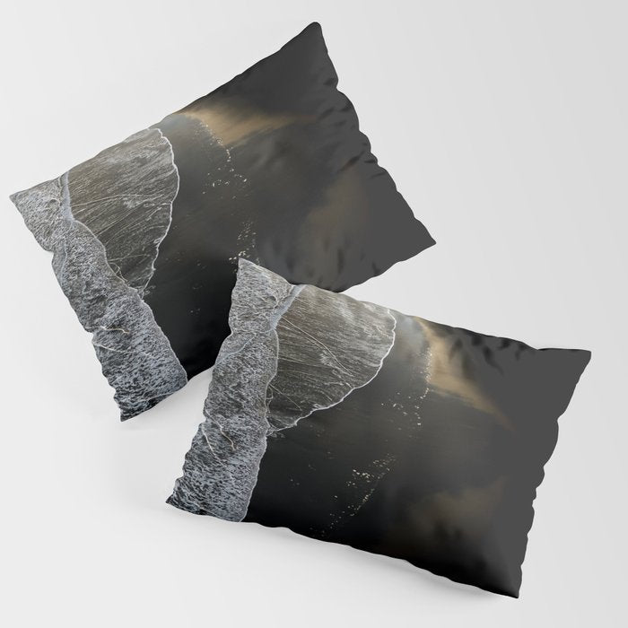 Endless Black Sand Beach Landscape In Iceland Pillow Sham Gallery Image 3