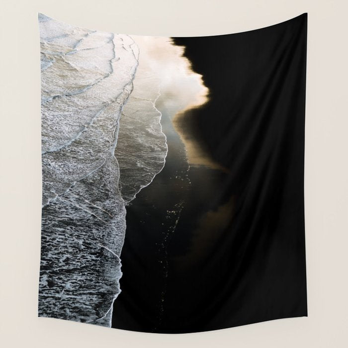 Endless Black Sand Beach Landscape In Iceland Wall Tapestry Gallery Image 1