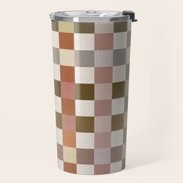 Harvest 2025 Cozy Autumn Plaid Rustic Fall Checkered Pattern Earthy Travel Mug Gallery Image 2
