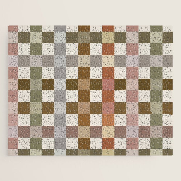 Harvest 2025 Cozy Autumn Plaid Rustic Fall Checkered Pattern Earthy Jigsaw Puzzle Gallery Image 1
