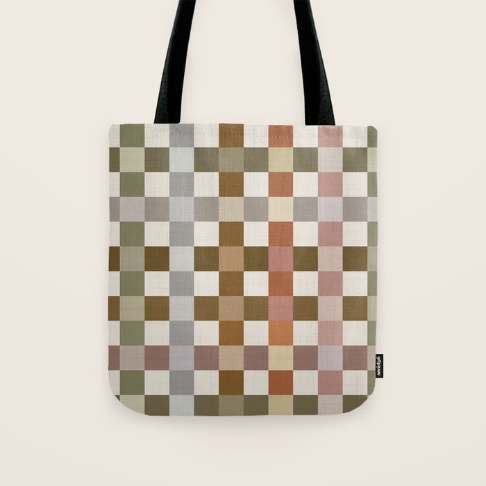 Harvest 2025 Cozy Autumn Plaid Rustic Fall Checkered Pattern Earthy Tote Bag Gallery Image 1