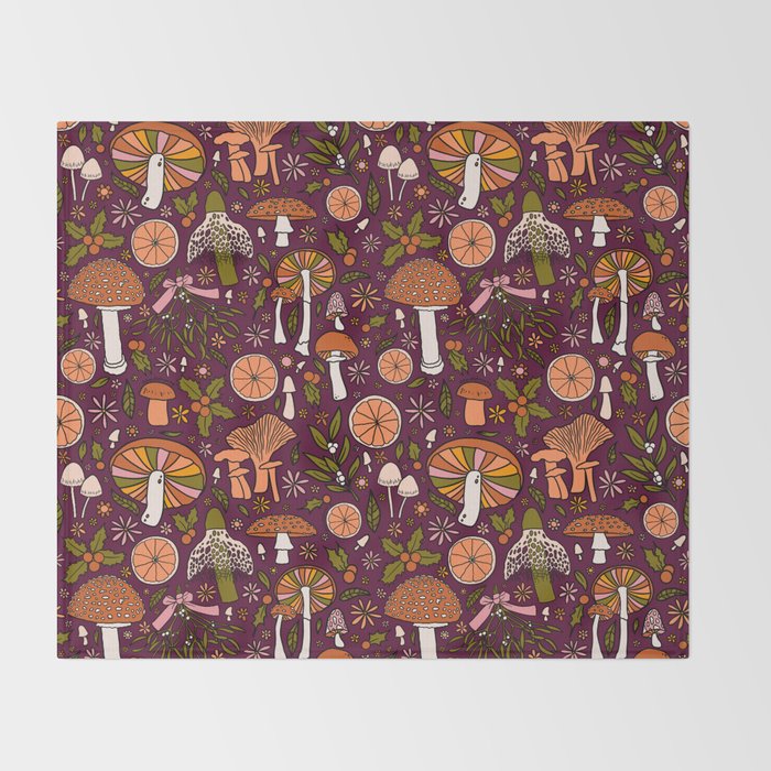 Holiday Mushroom Print Throw Blanket Gallery Image 2
