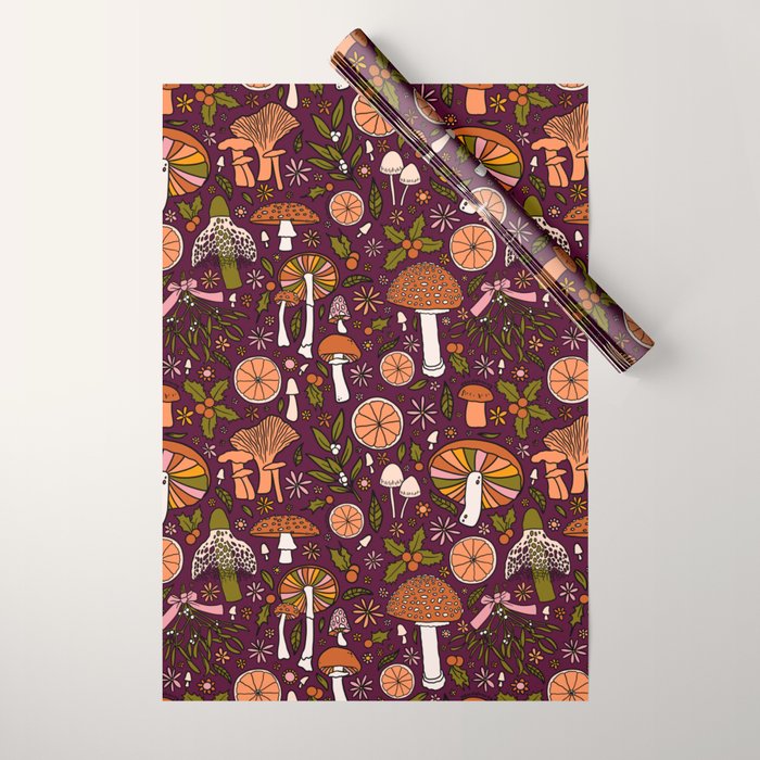Holiday Mushroom Print Wrapping Paper Gallery Image 1