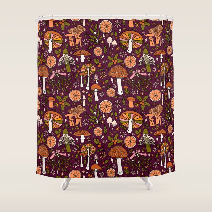 Holiday Mushroom Print Shower Curtain Gallery Image 1