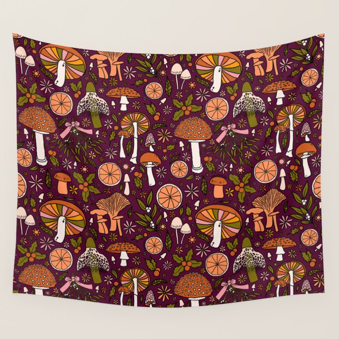 Holiday Mushroom Print Wall Tapestry Gallery Image 1