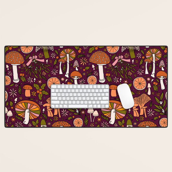 Holiday Mushroom Print Desk Mat Gallery Image 1