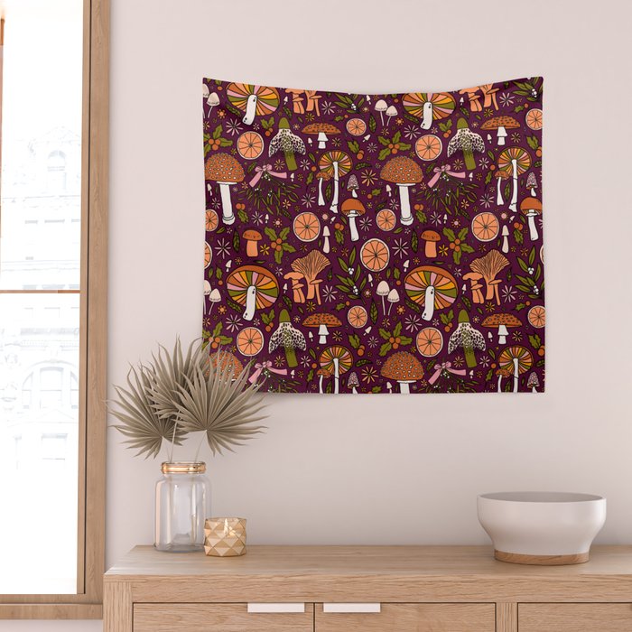 Holiday Mushroom Print Wall Tapestry Gallery Image 2