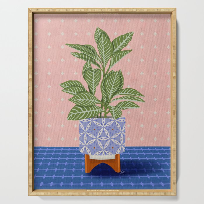Patterned Pot Plant on Geometric Background Serving Tray Gallery Image 1
