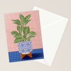 Patterned Pot Plant on Geometric Background Stationery Card Gallery Image 2