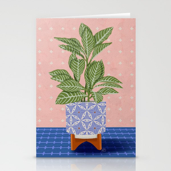 Patterned Pot Plant on Geometric Background Stationery Card Gallery Image 1