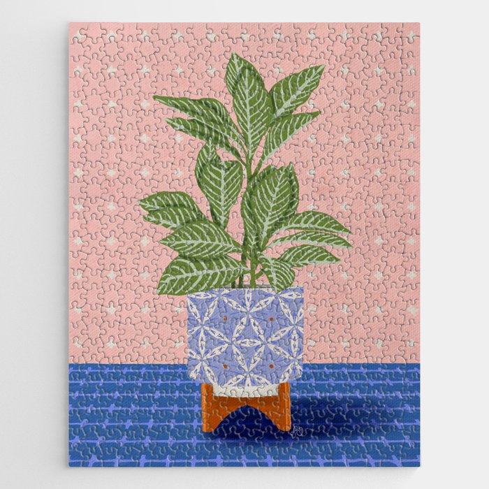 Patterned Pot Plant on Geometric Background Jigsaw Puzzle Gallery Image 1