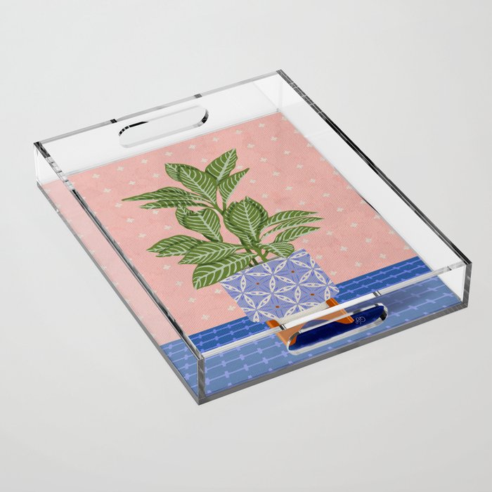 Patterned Pot Plant on Geometric Background Acrylic Tray Gallery Image 1