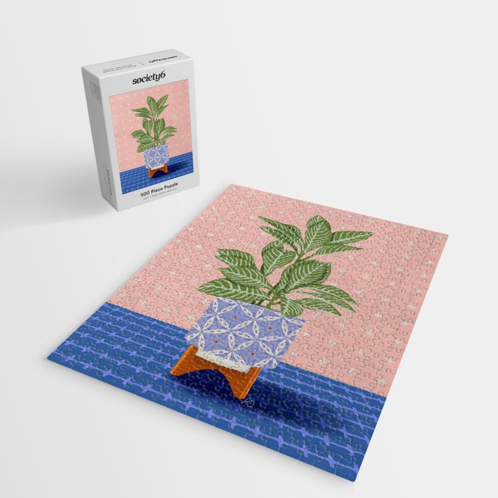Patterned Pot Plant on Geometric Background Jigsaw Puzzle Gallery Image 2
