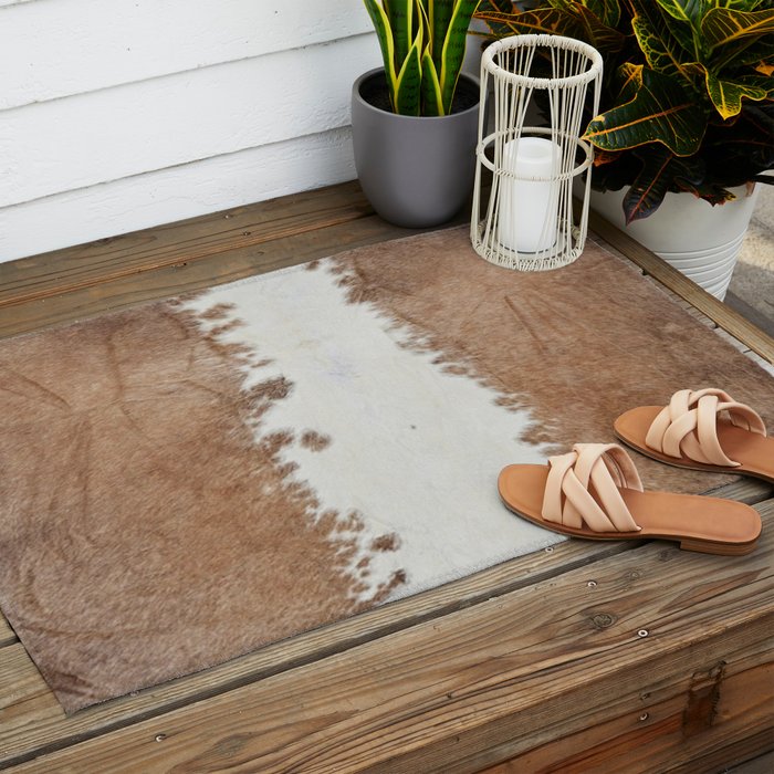 Rustic Farm Cowhide Print Outdoor Rug Gallery Image 2