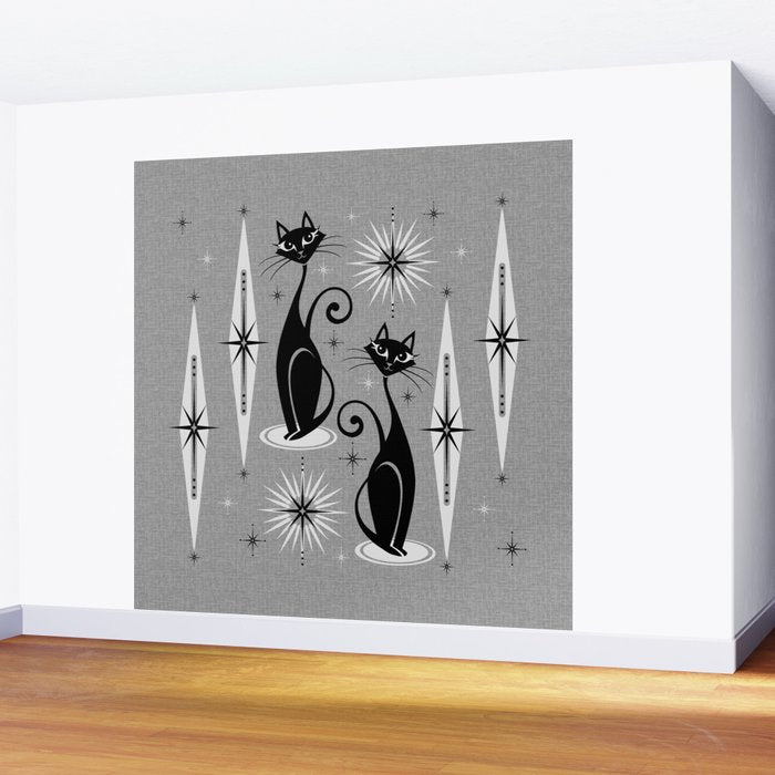 Mid Century Meow Atomic Cats on Cool Gray ©studioxtine Wall Mural Gallery Image 2
