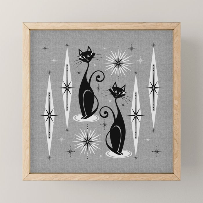 Mid Century Meow Atomic Cats on Cool Gray ©studioxtine Mini Art Print Gallery Image 1
