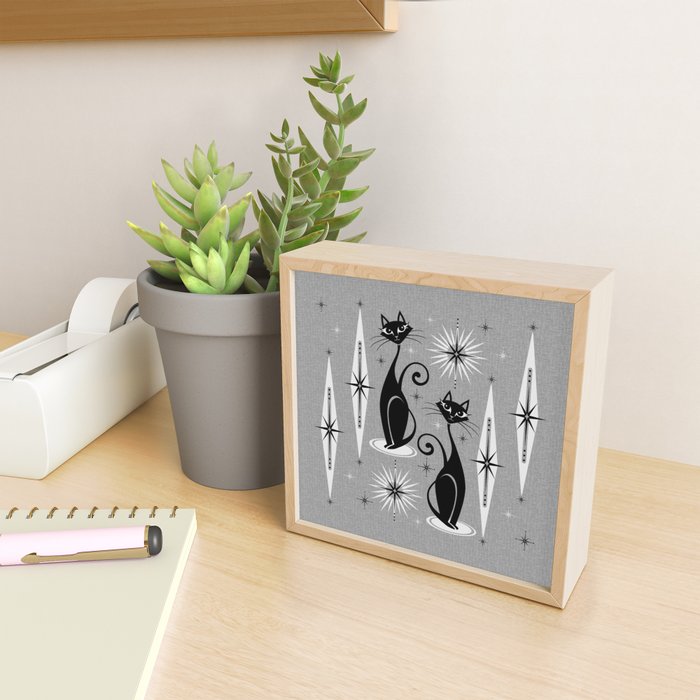 Mid Century Meow Atomic Cats on Cool Gray ©studioxtine Mini Art Print Gallery Image 2