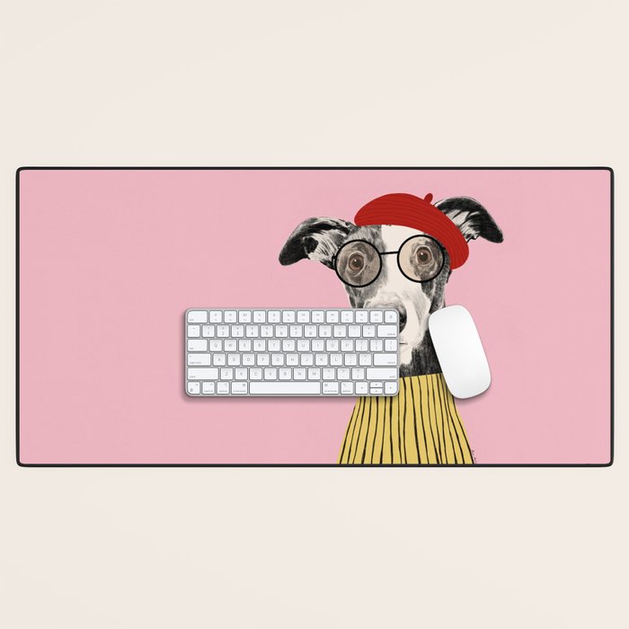 French style greyhound dog portrait Desk Mat Gallery Image 1