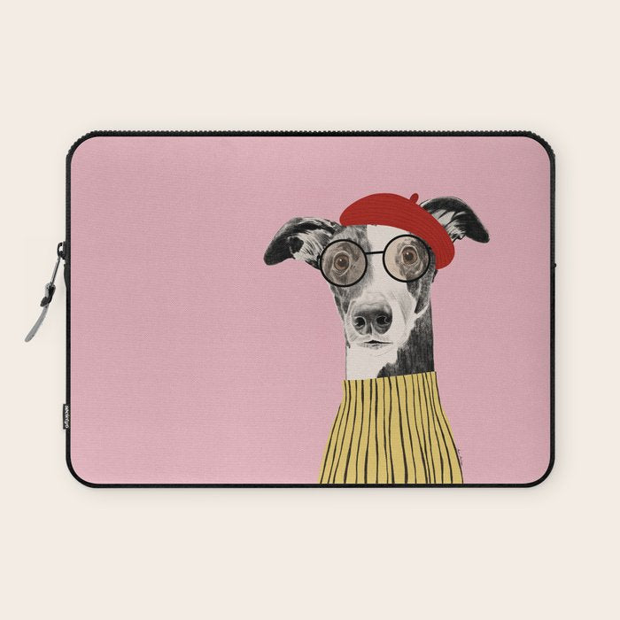 French style greyhound dog portrait Laptop Sleeve Gallery Image 1