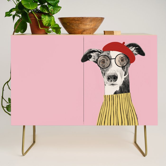French style greyhound dog portrait Credenza Gallery Image 1