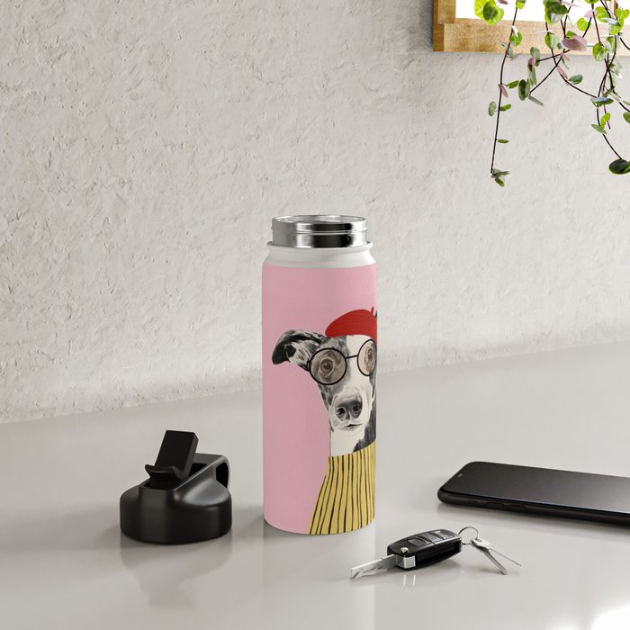 French style greyhound dog portrait Water Bottle Gallery Image 4