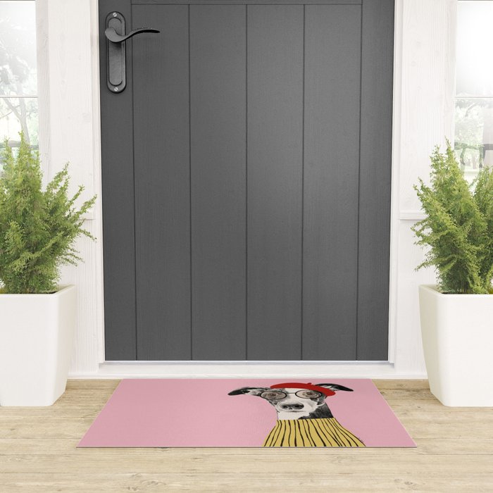 French style greyhound dog portrait Welcome Mat Gallery Image 3