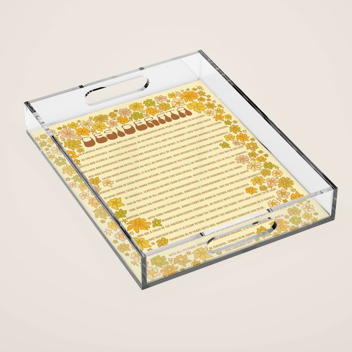desiderata poem of peaceful living / retro art by surfy birdy Acrylic Tray Gallery Image 1