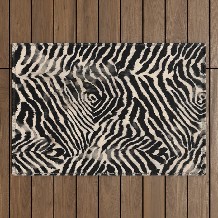 Modern Zebra Print Bold Monochrome Animal Pattern Abstract Jungle Outdoor Rug Gallery Image 1