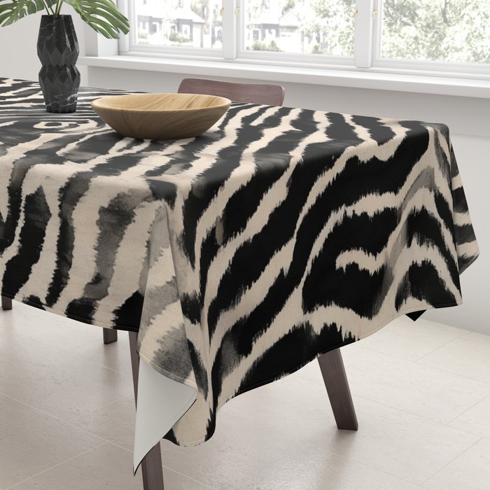 Modern Zebra Print Bold Monochrome Animal Pattern Abstract Jungle Tablecloth Gallery Image 3