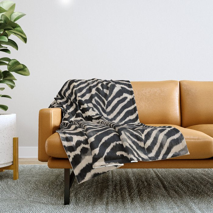 Modern Zebra Print Bold Monochrome Animal Pattern Abstract Jungle Throw Blanket Gallery Image 1