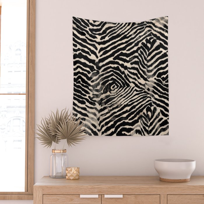 Modern Zebra Print Bold Monochrome Animal Pattern Abstract Jungle Wall Tapestry Gallery Image 2