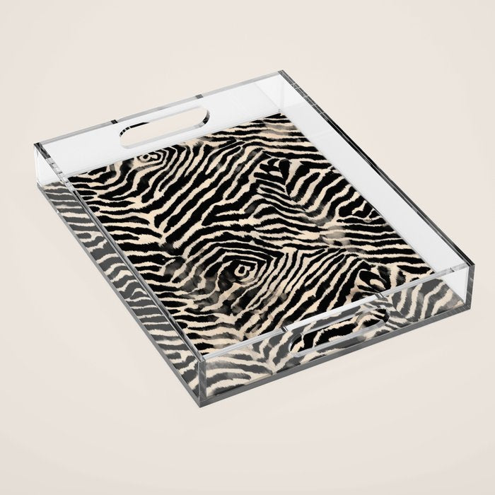 Modern Zebra Print Bold Monochrome Animal Pattern Abstract Jungle Acrylic Tray Gallery Image 1