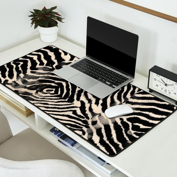 Modern Zebra Print Bold Monochrome Animal Pattern Abstract Jungle Desk Mat Gallery Image 2