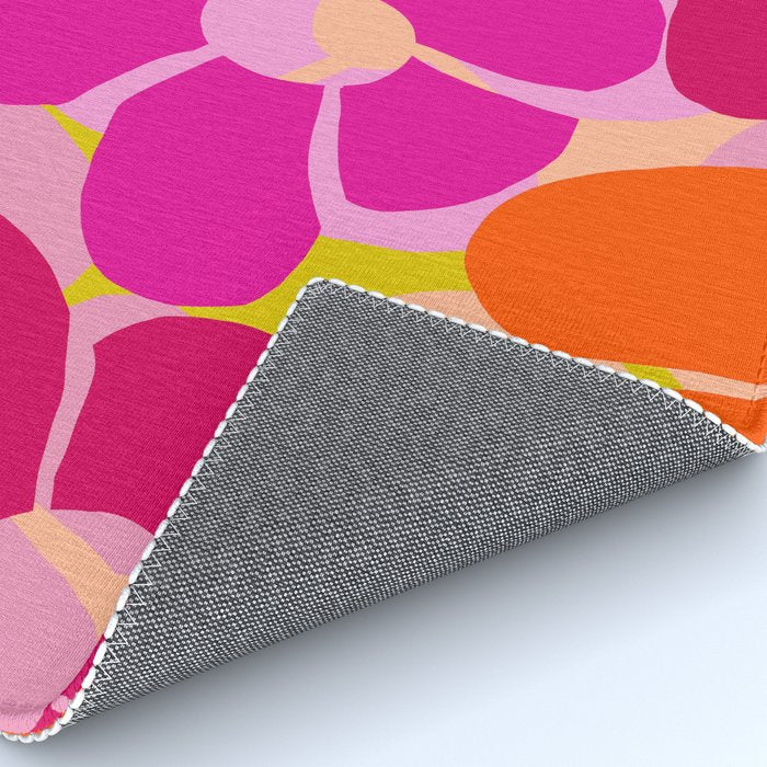 Retro Floral - Orange, Pink and Red Petals Yellow/Sweet Pink Background Vivid Colors #decor #society6 #buyart Rug Gallery Image 4