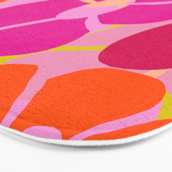 Retro Floral - Orange, Pink and Red Petals Yellow/Sweet Pink Background Vivid Colors #decor #society6 #buyart Bath Mat Gallery Image 3