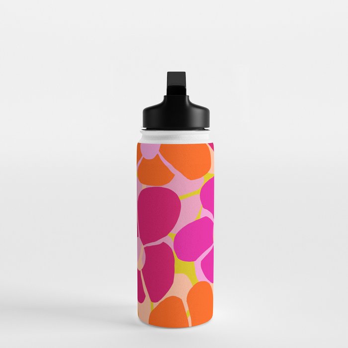 Retro Floral - Orange, Pink and Red Petals Yellow/Sweet Pink Background Vivid Colors #decor #society6 #buyart Water Bottle Gallery Image 3