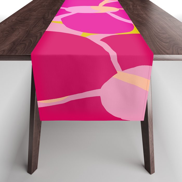 Retro Floral - Orange, Pink and Red Petals Yellow/Sweet Pink Background Vivid Colors #decor #society6 #buyart Table Runner Gallery Image 1