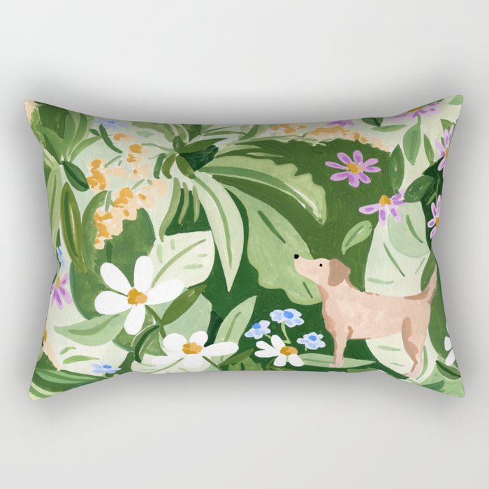 Dog and Wildflowers Rectangular Pillow Gallery Image 1
