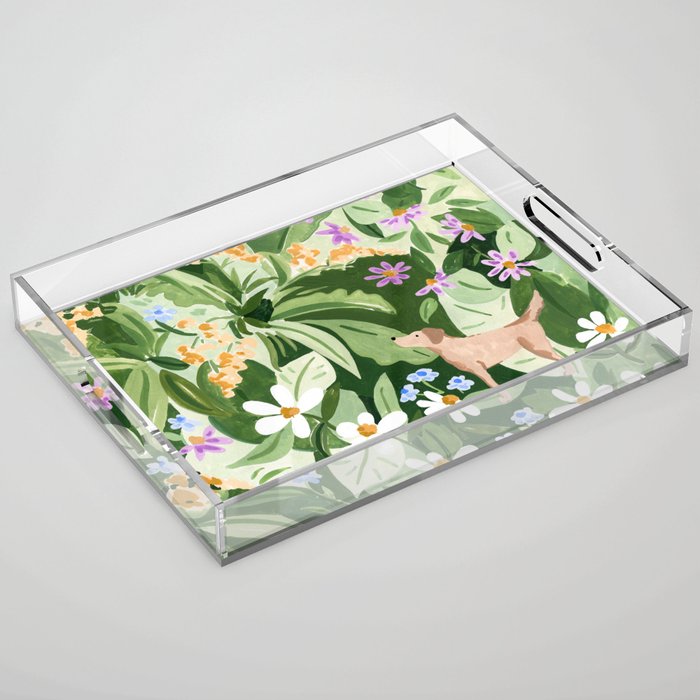 Dog and Wildflowers Acrylic Tray Gallery Image 1