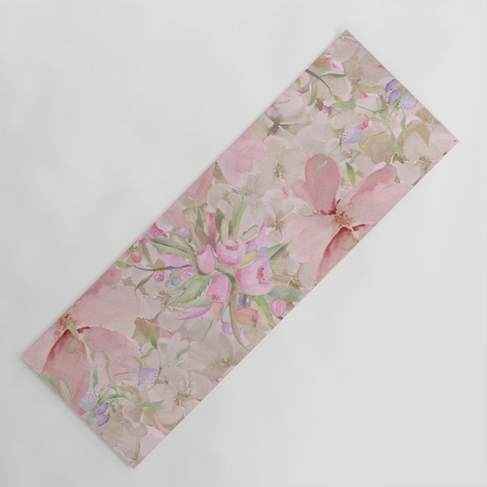 Modern Pastel Pink Watercolor Chic Floral Yoga Mat Gallery Image 1