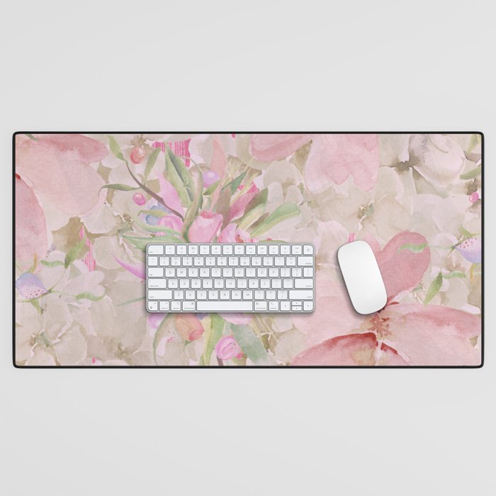 Modern Pastel Pink Watercolor Chic Floral Desk Mat Gallery Image 1