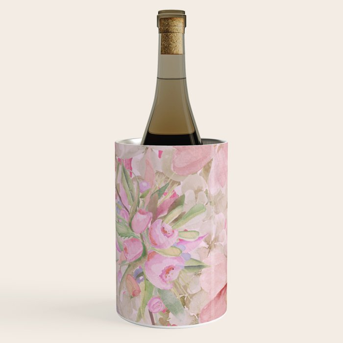 Modern Pastel Pink Watercolor Chic Floral Wine Chiller Gallery Image 1