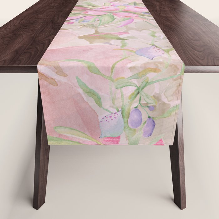 Modern Pastel Pink Watercolor Chic Floral Table Runner Gallery Image 1