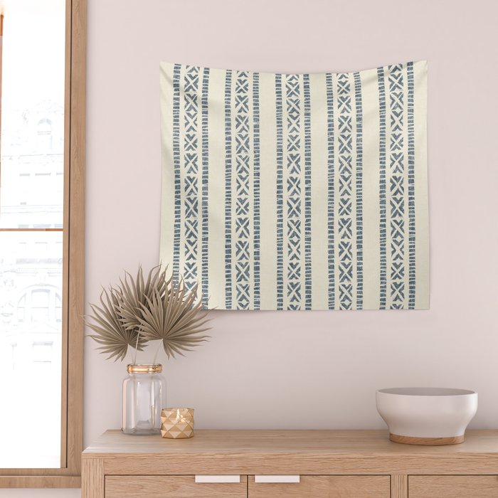 oceania vertical stripes - navy blue on cream Wall Tapestry Gallery Image 2