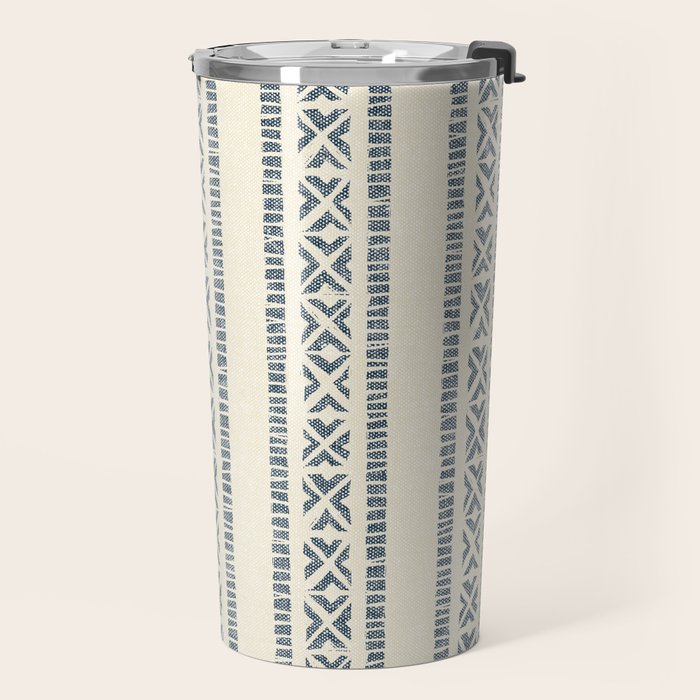 oceania vertical stripes - navy blue on cream Travel Mug Gallery Image 2