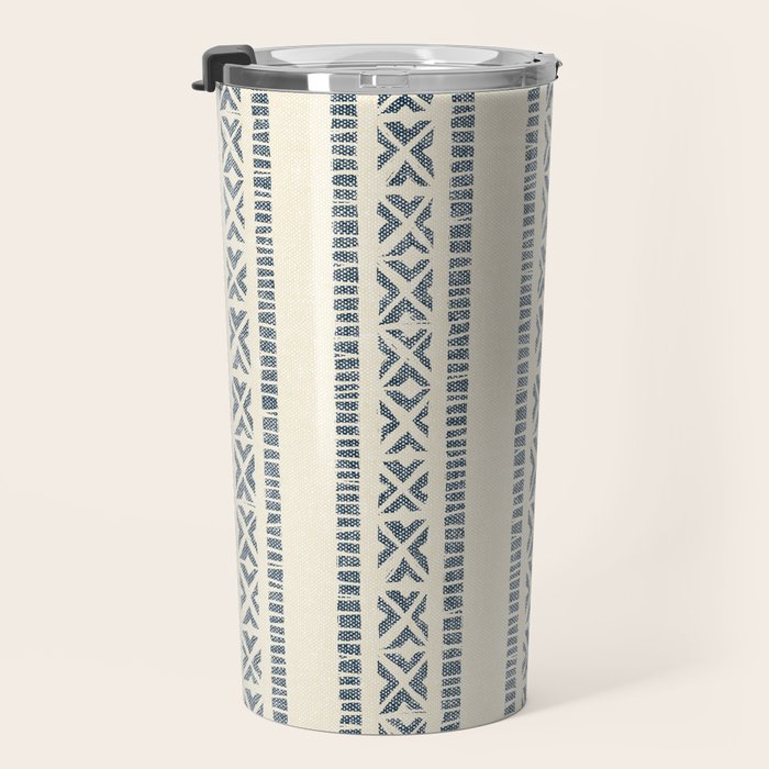 oceania vertical stripes - navy blue on cream Travel Mug Gallery Image 3